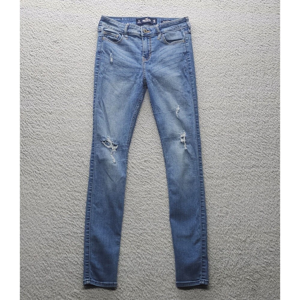 Hollister Women's 1S W25 L28 Mid-Rise Super Skinny Distressed Jeans Light Wash